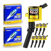 Bravex Ignition Coil Pack & Spark Plug Sp493 For Ford Lincoln Yellow