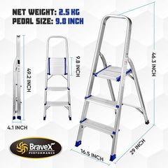 Bravex Ladders Steps 3 Portable Step Ladder Aluminum Folding 440lb