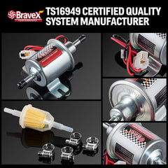 Bravex 2.5-4 Psi Electric Fuel Pump Universal Inline 12V Low-Pressure For Car