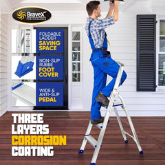 Bravex Ladders Steps 3 Portable Step Ladder Aluminum Folding 440lb