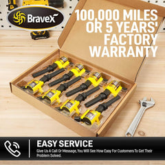 Bravex Ignition Coil 8Pack for Ford Lincoln Mercury Curved Boot Yellow
