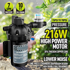 70Psi Water Pump in RV 12v Water Pump Motorhome 7Gpm Fresh Water