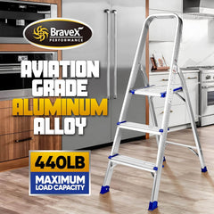 Bravex Ladders Steps 3 Portable Step Ladder Aluminum Folding 440lb