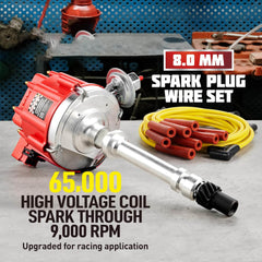 HEI Ignition Distributor 65K Coil with Spark Plug Wires 9000Rpm Small/Big Blocks