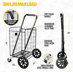Shopping Cart Grocery Cart with Wheels 300lbs Portable Personal Hand Truck