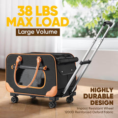 Cat Carrier Pet Carriers for Catit Small Dogs Up To 38 lbs With Wheels