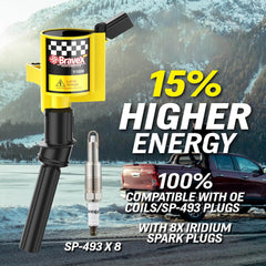 Bravex Ignition Coil Pack & Spark Plug Sp493 For Ford Lincoln Yellow