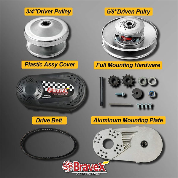 Bravex Torque Converter Clutch Go Kart Clutch Set 3/4" 10T And 12T