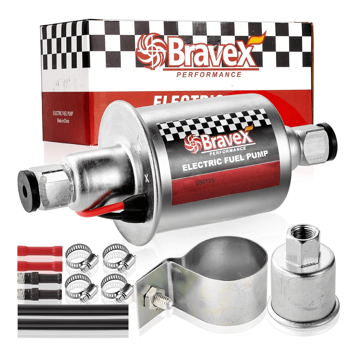 Bravex 5-9 Psi Electric Fuel Pump Universal 12V with Installation Kit E8012S