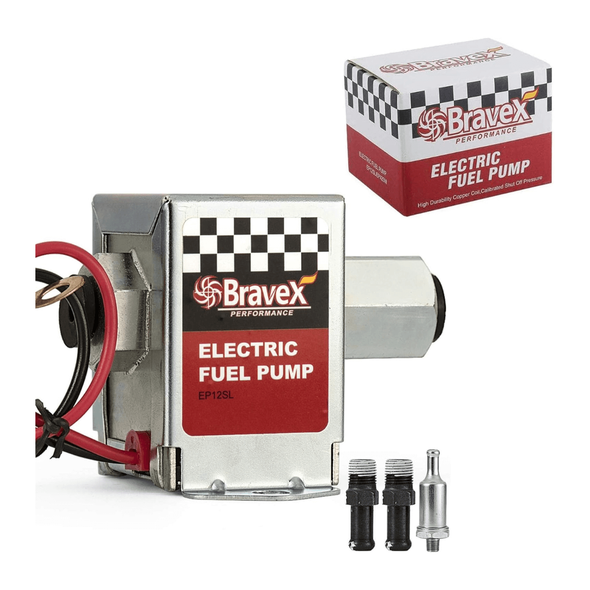 Bravex 2.5-4 Psi Inline Electric Fuel Pump for Car Universal Dc 12V Square