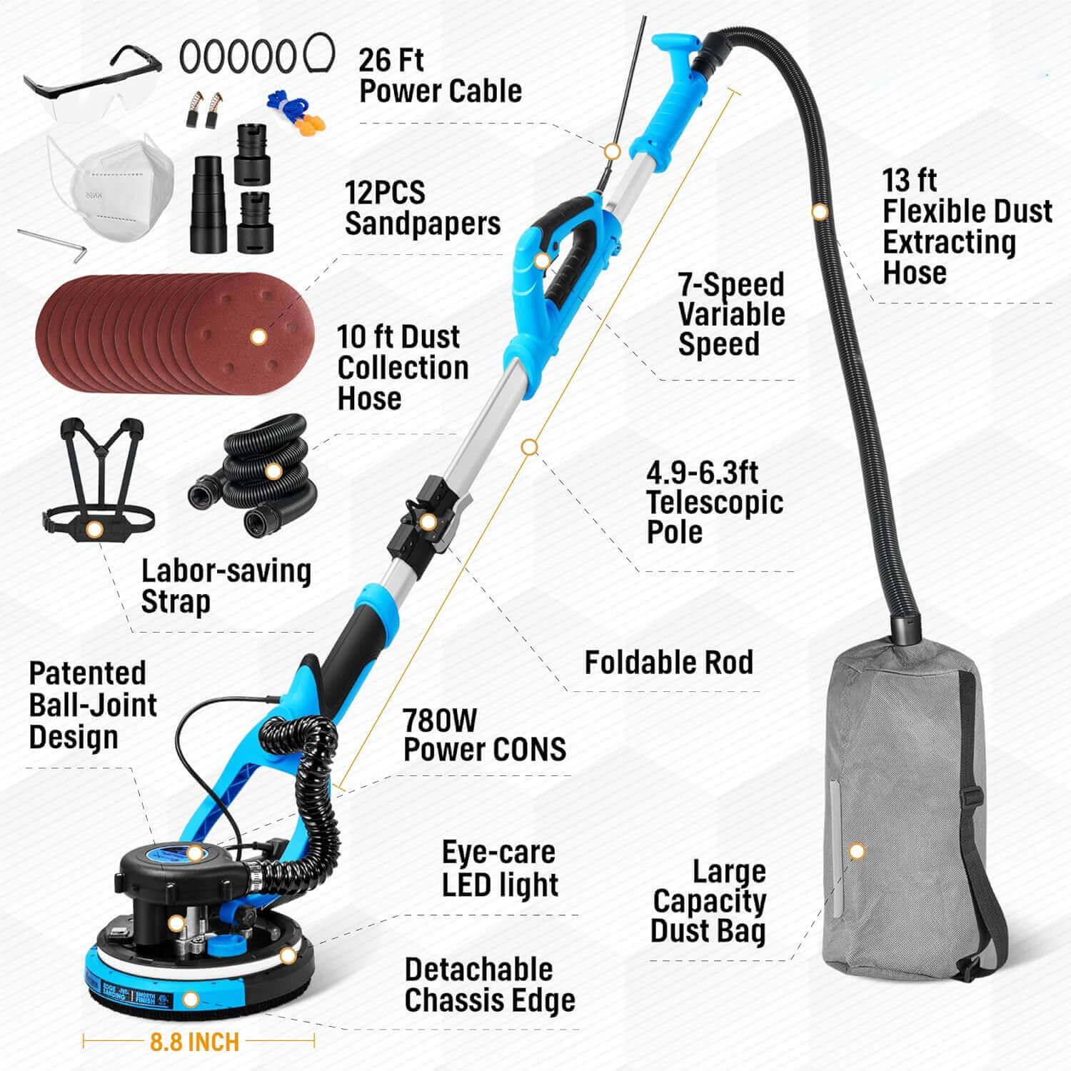 Drywall Sander With Vacuum For Popcorn Ceiling Wood Floor With Back Belt