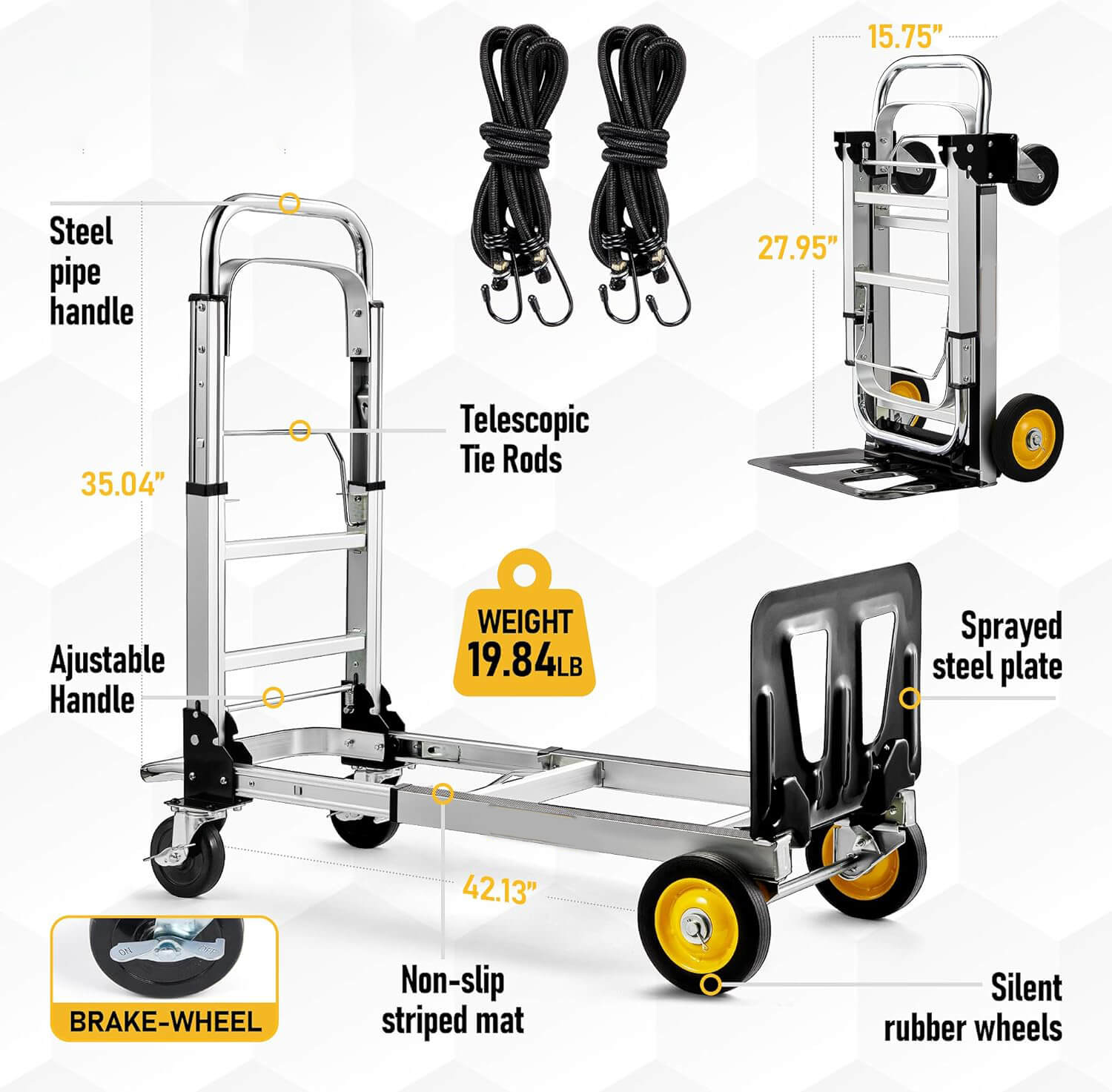 Convertible Hand Truck Dolly 3-in-1 Folding Hand Truck 440 lbs for Shopping