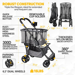 Grocery Shopping Cart Folding Carts With Wheels 80lbs Personal For Home