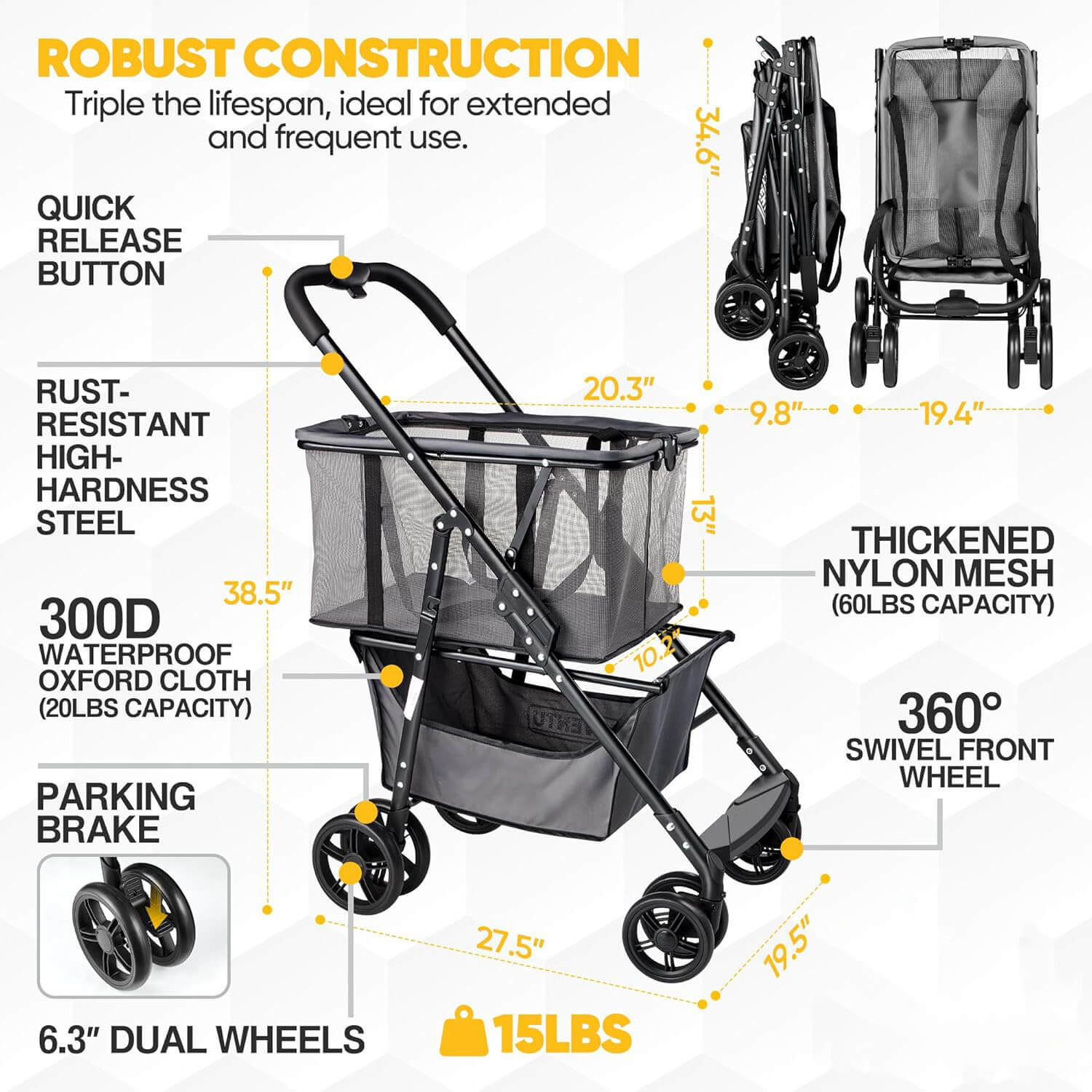 Grocery Shopping Cart Folding Carts With Wheels 80lbs Personal For Home