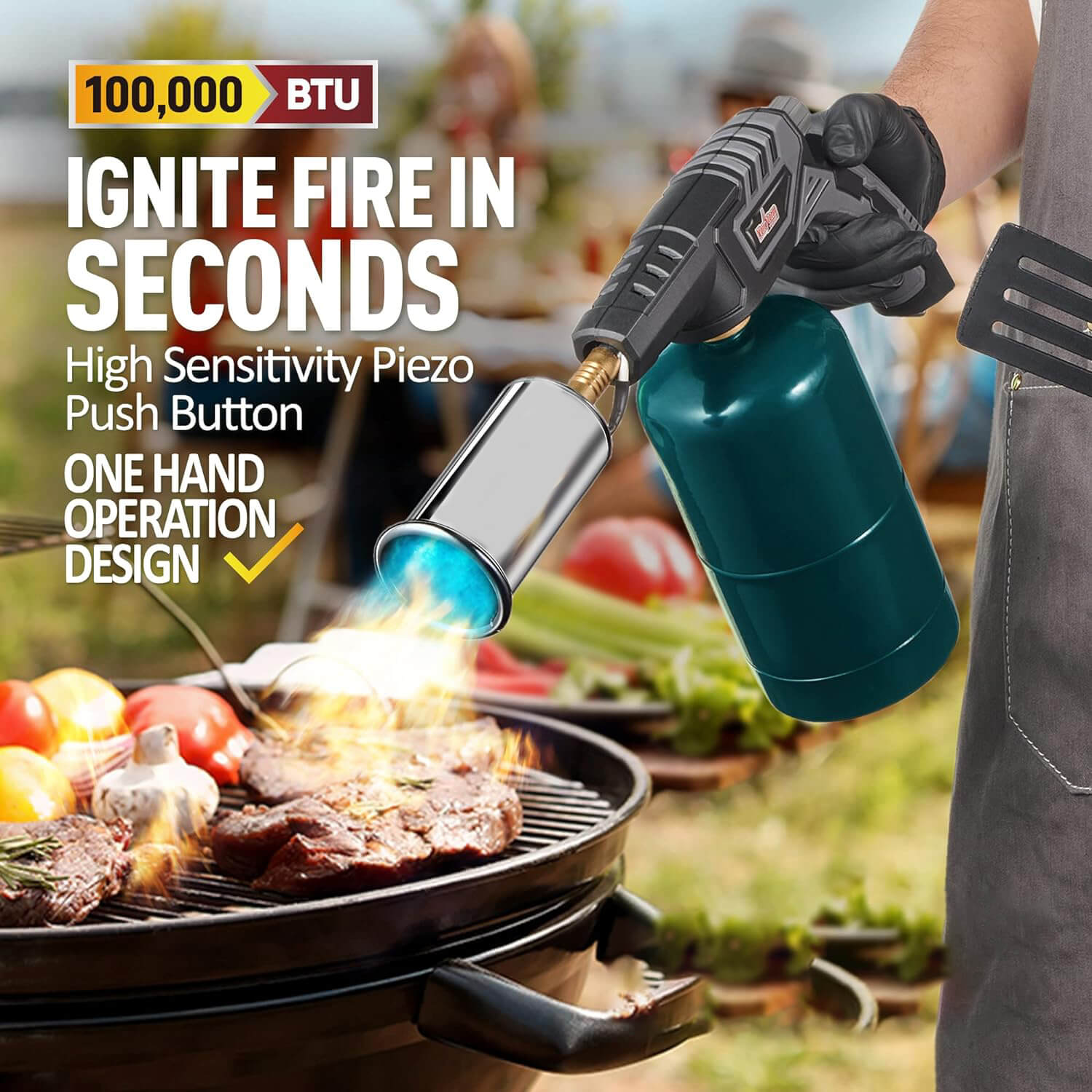 Little Hottie Fire Bolt Butane Torch – 2500°F Adjustable Flame, Freestanding Base, Refillable For Culinary, Soldering & Crafts (Blue, 5.5")