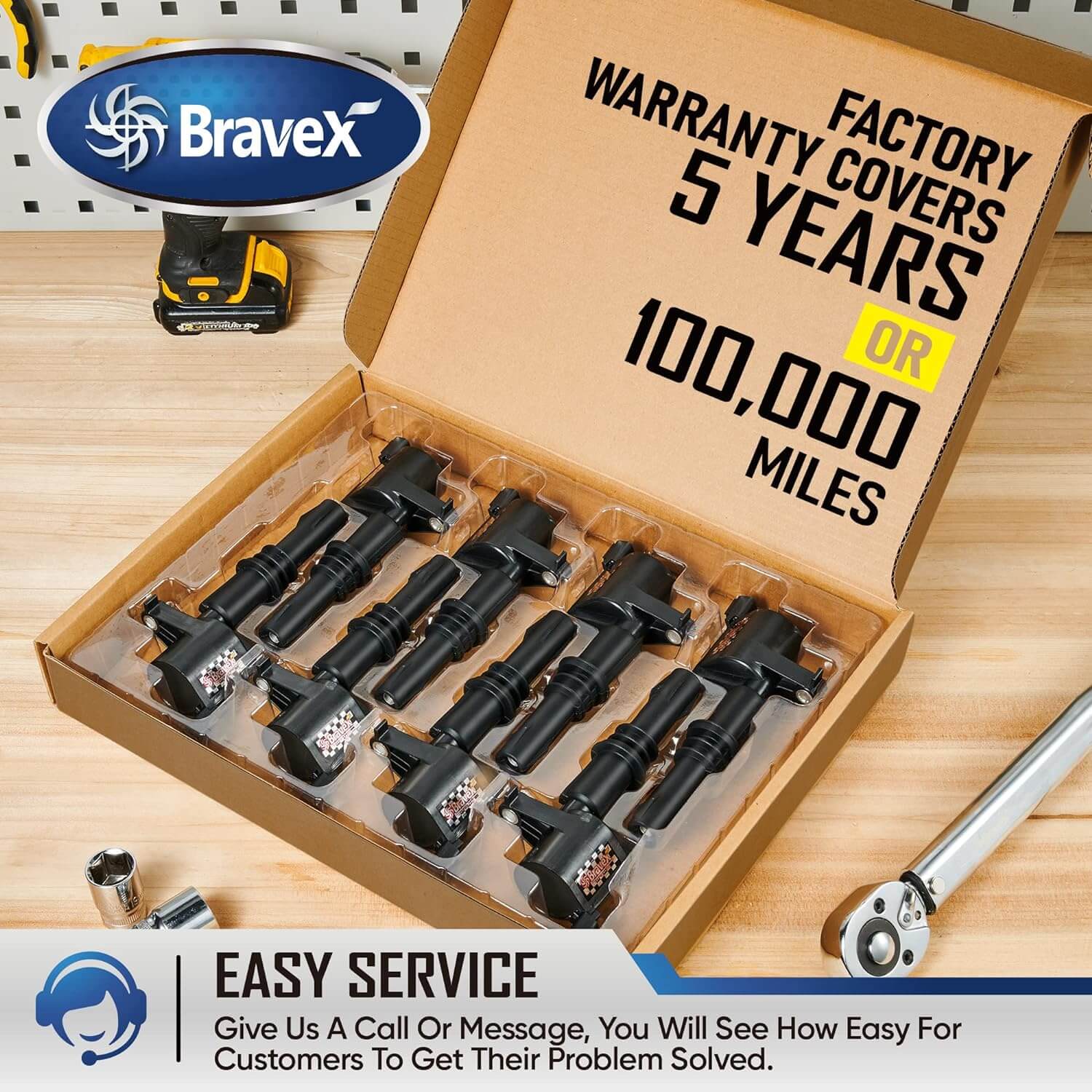 Bravex Ignition Coil 8Pack Black for Ford Lincoln Mercury Straight