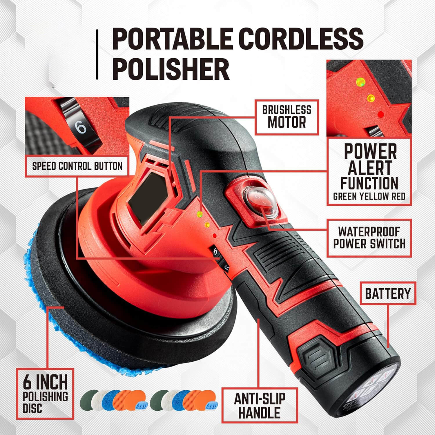 Car Polisher Buffer With 2pcs 12V Rechargeable Batteries Automotive Buffer Polisher