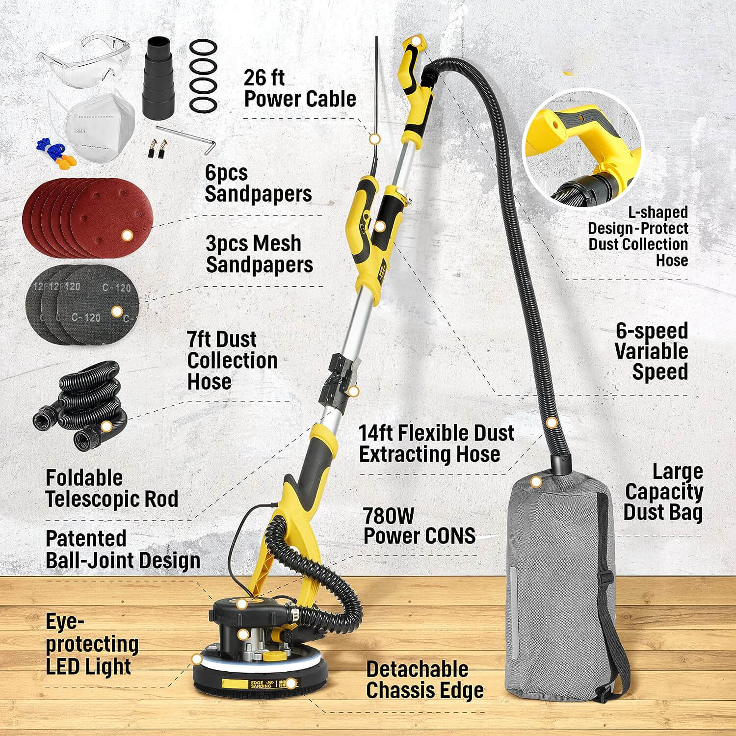 Electric Sander Drywall Sander With Vacuum Floor Sander Popcorn Ceiling