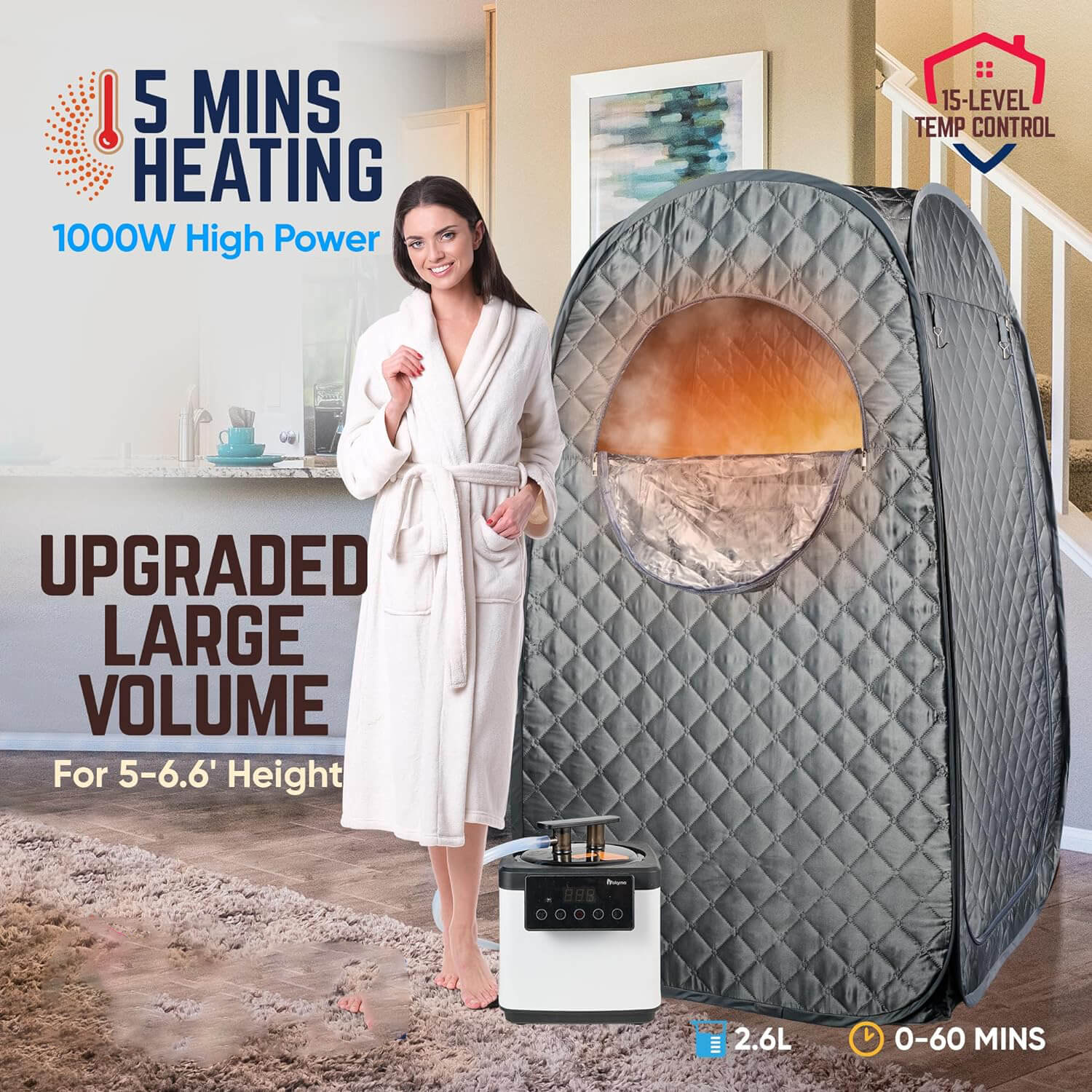 Home Saunas 2.6L Personal Portable Steam Saunas Rooms Grey