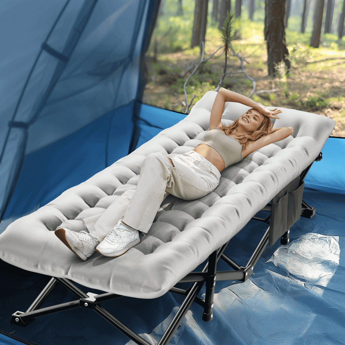 Camping Cots Sleeping Cot With Mattress Foldable For Home Beach Travel