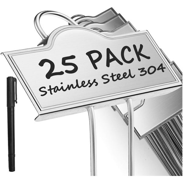 25 Pack Metal Plant Labels for Garden Outdoor Stainless Steel Plant Markers Silver